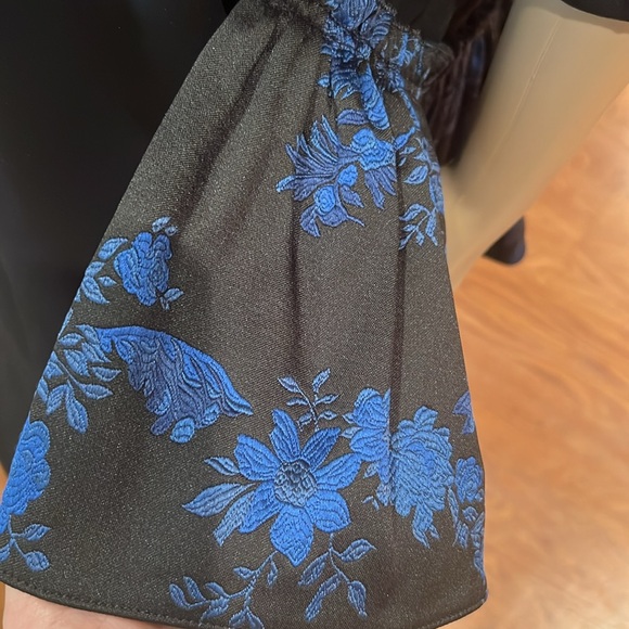 Stella McCartney Black Dress With Brocade Blue And Black Peplum At Back Size XL - Picture 5 of 9